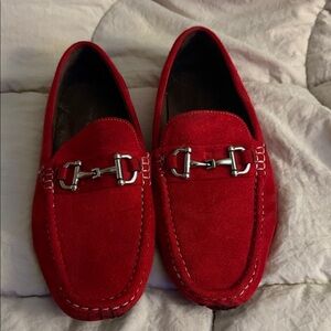 Men's Red Suede Bit Loafers with Silver Hardware